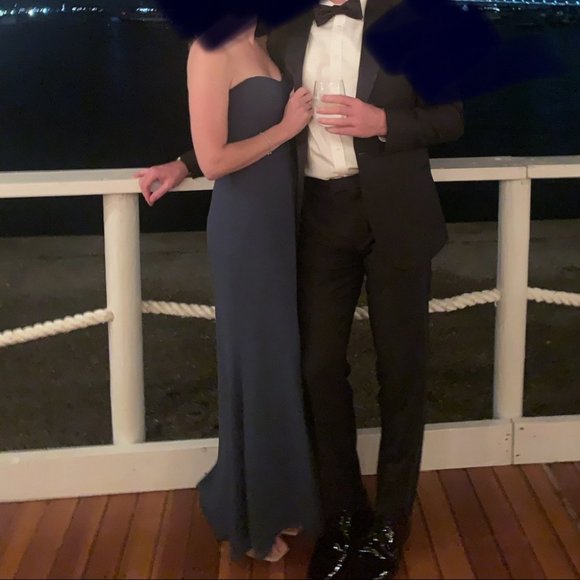 Amsale Lou Strapless Bridesmaid Dress in French Blue - Picture 3 of 8